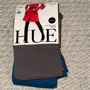 HUE Opaque Control Top Tights - Charcoal and Teal